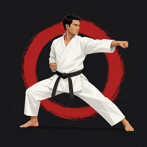 Adult karate practitioner performing a strong Shotokan technique