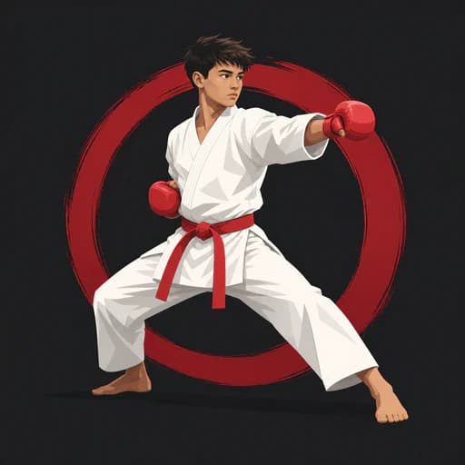 Teen karate athlete practicing a controlled Kumite technique